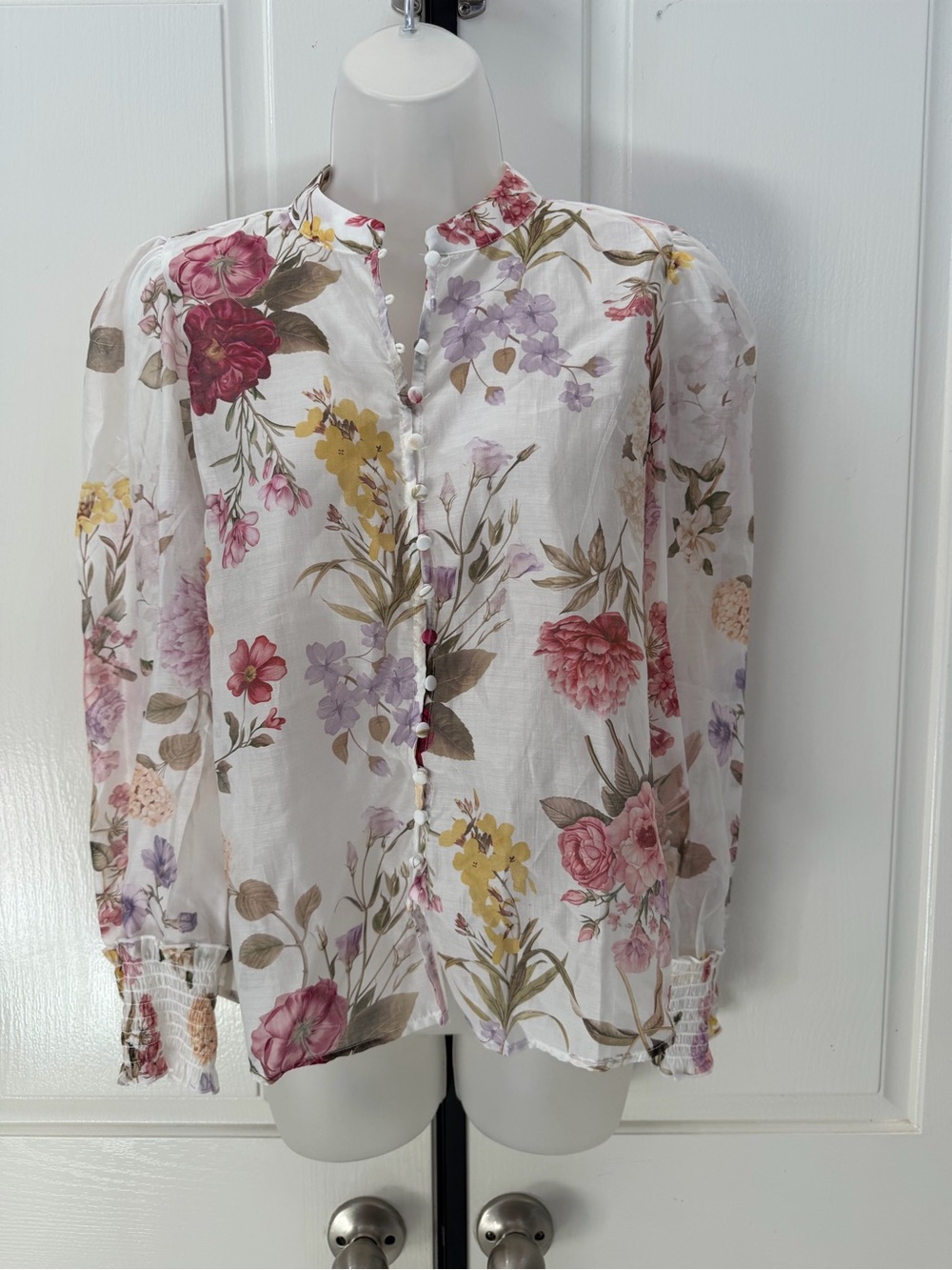 Bailey 44 Floral Button-Front Sheer Blouse Sz S